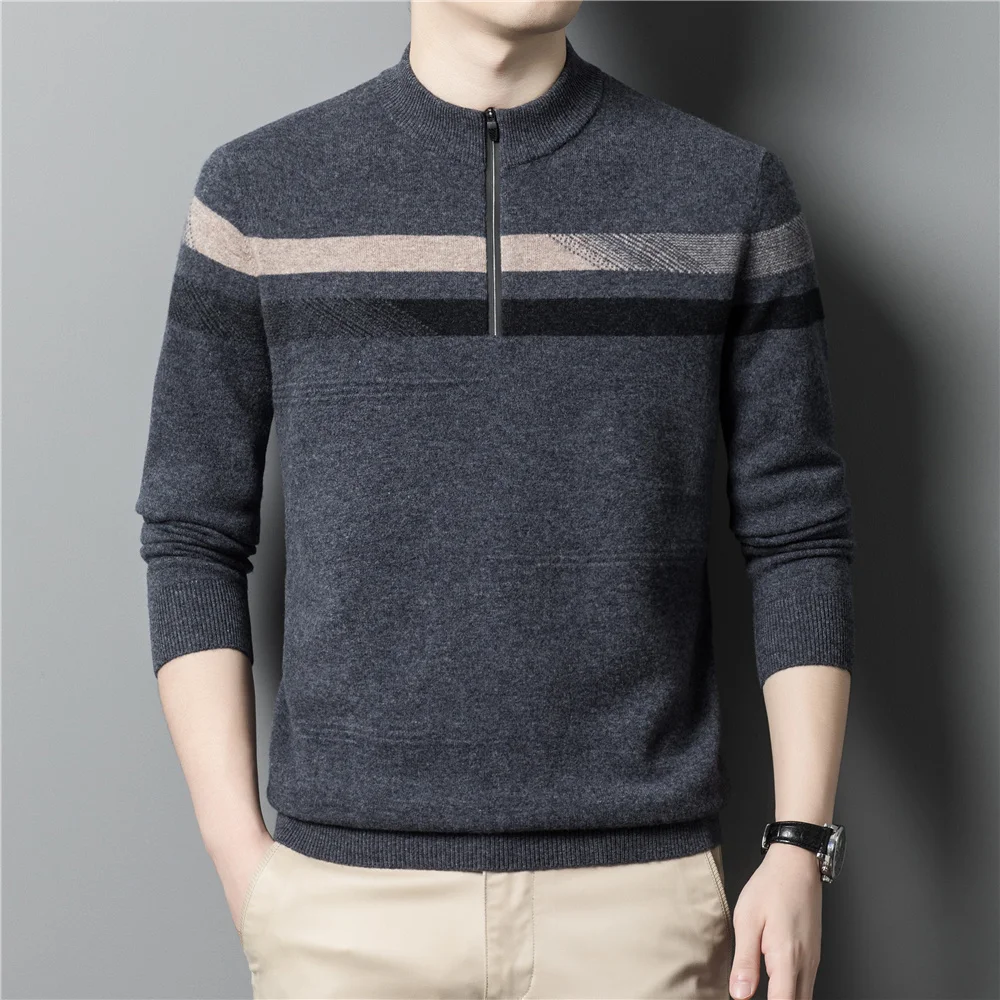 O-Neck Brand Zipper Knitted Sweater Men Clothing Autumn Winter New Arrival Classic 100% Wool Pullover Pull Homme Z3043
