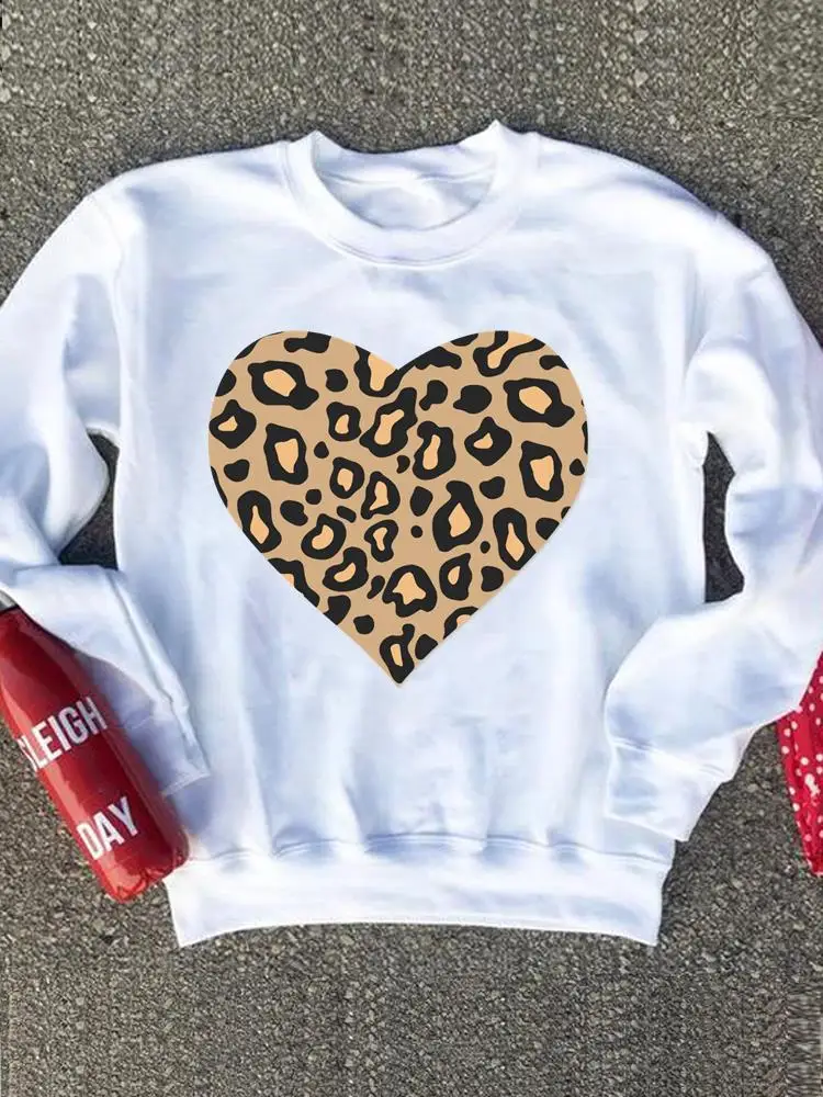 

Женские повседневные свитшоты с рисунком, леопардовые свитшоты с круглым вырезом и сердечками в стиле 90-х, одежда для весны и осени
