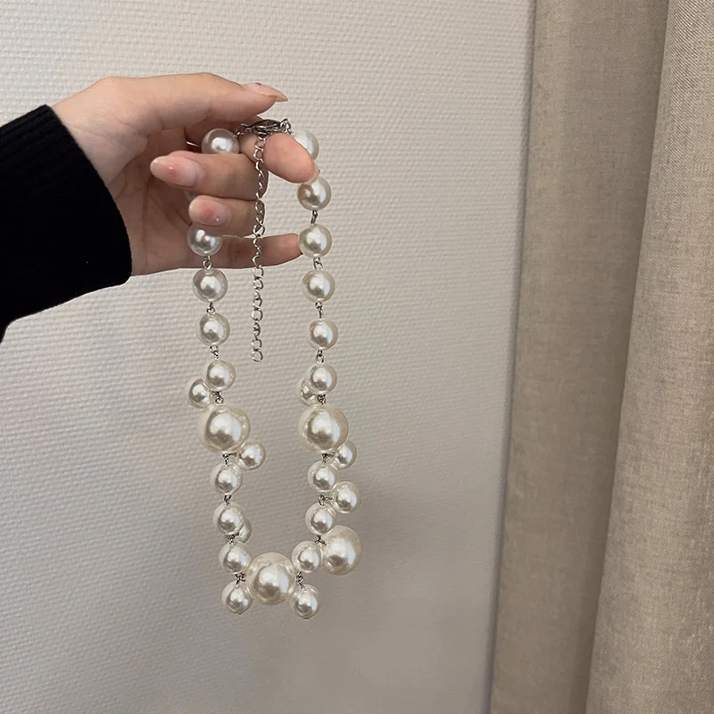 XIALUOKE Vintage Hyperbole Bead Pearls Necklace Collarbone Chain Women's Elegant Pendant Necklace Bride Jewelry