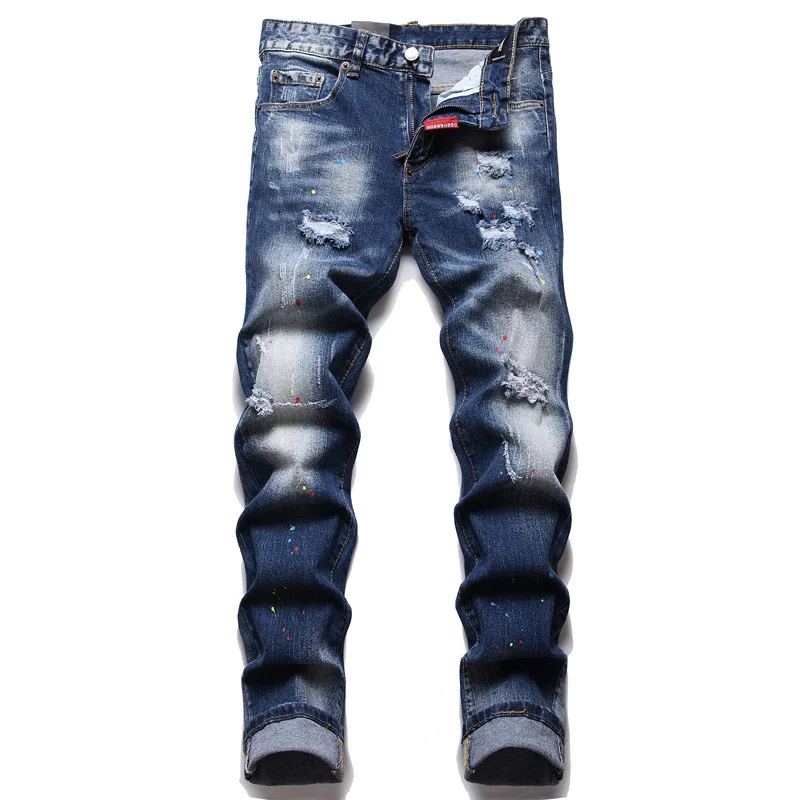 

Dsquared2 Брендовые мужские джинсы модные повседневные Узкие однотонные D2 джинсовые брюки простой стиль уличные рваные синие джинсовые брюки-к...