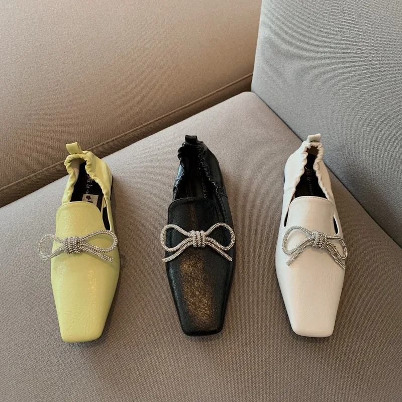 

Shallow Mouth Square Toe Bow-Knot Shoes Woman 2022 Modis Casual Female Sneakers Flats Butterfly New Summer Cute Dress Mary Janes