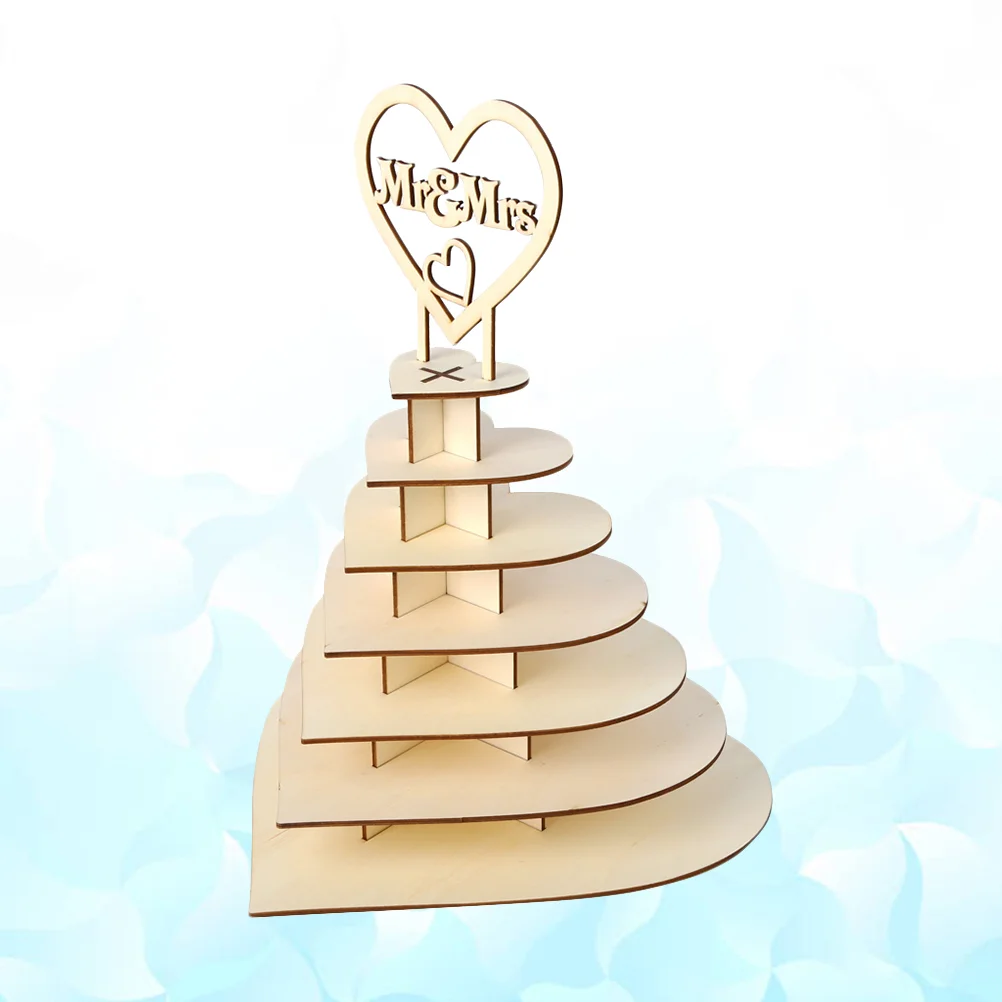 

7 Tier Wooden Chocolate Display Rack Stand& Mrs Heart Shape Chocolate Dessert Candy 3D Tower Holder Personalised Wedding