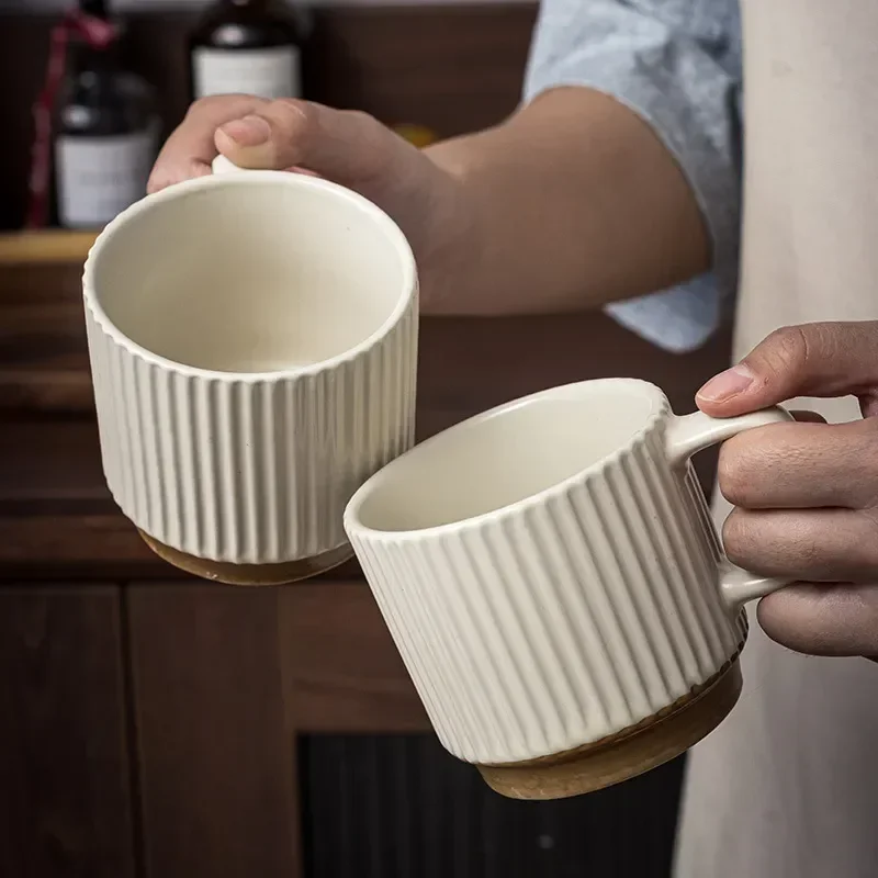 

Set Mug Cup Milk Retro Creamy Ceramic Coffee Office Kitchen Drinkware White 240ml Bar Tea Dining Cup 2pcs Cups Japanese