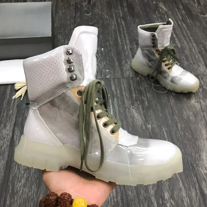 

Fashion Classic High Gang Men's Height Increasing Sneakers Autumn Winter Cowhide Vamp Transparent Bottom All-Match Casual Shoes
