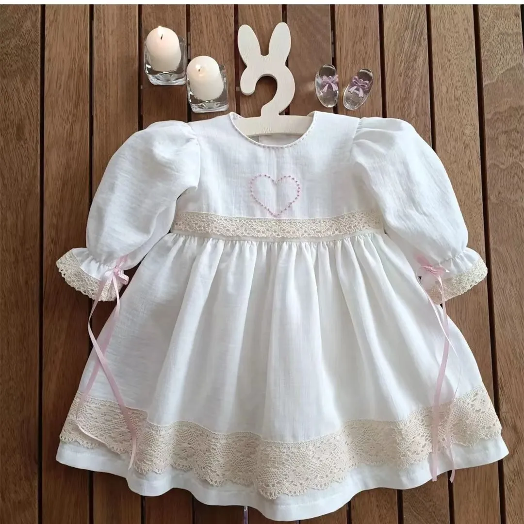 

Boutique Baby Girl Toddler Summer Spring Cotton Handmade Embroidery White Dress