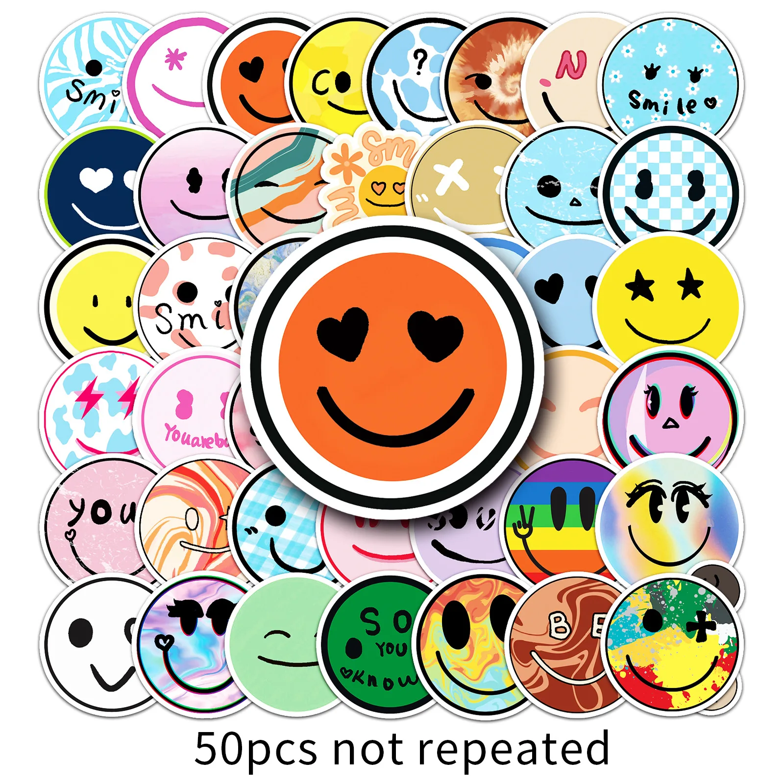 

50Pcs Cartoon Smile Expression DIY Graffiti Decoration Guitar Skateboard Refrigerator Thermos Flask Waterproof Stickers