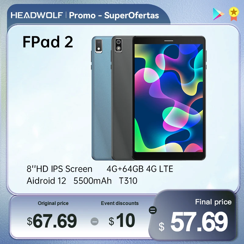 

HEADWOLF FPad 2 8''HD IPS Screen 4G+64GB 800*1280 4G LTE Aidroid 12 5500mAh T310, 1*A75@2.0G+3*A55@1.8GHz computer tablet PC