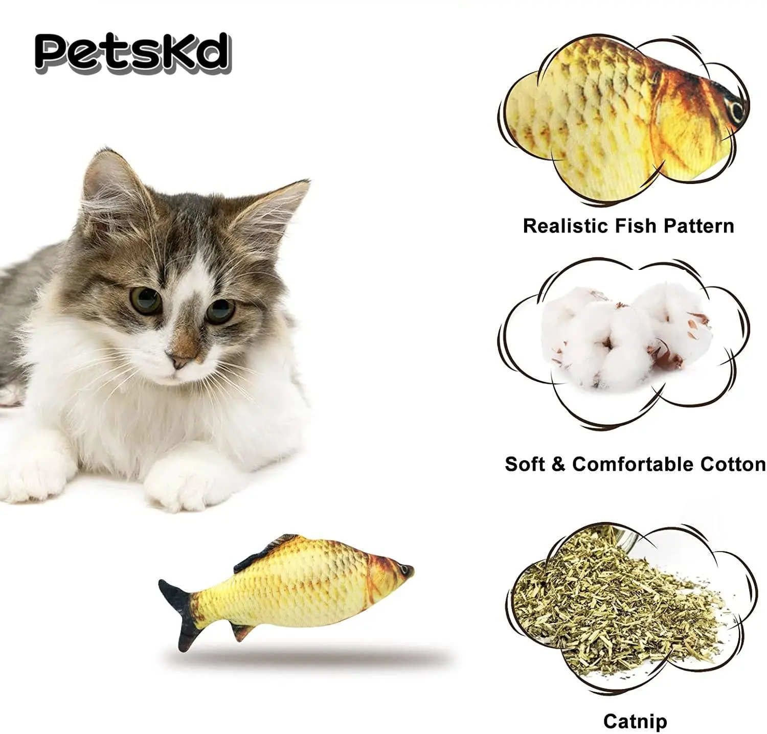 Фото Тренировочная игрушка для кошек Petskd, 20 см, рыба, плюшевая форма, мягкая подушка С Кошачьей Мятой, имитация рыбы, игрушки для кошек, интерактив... №2