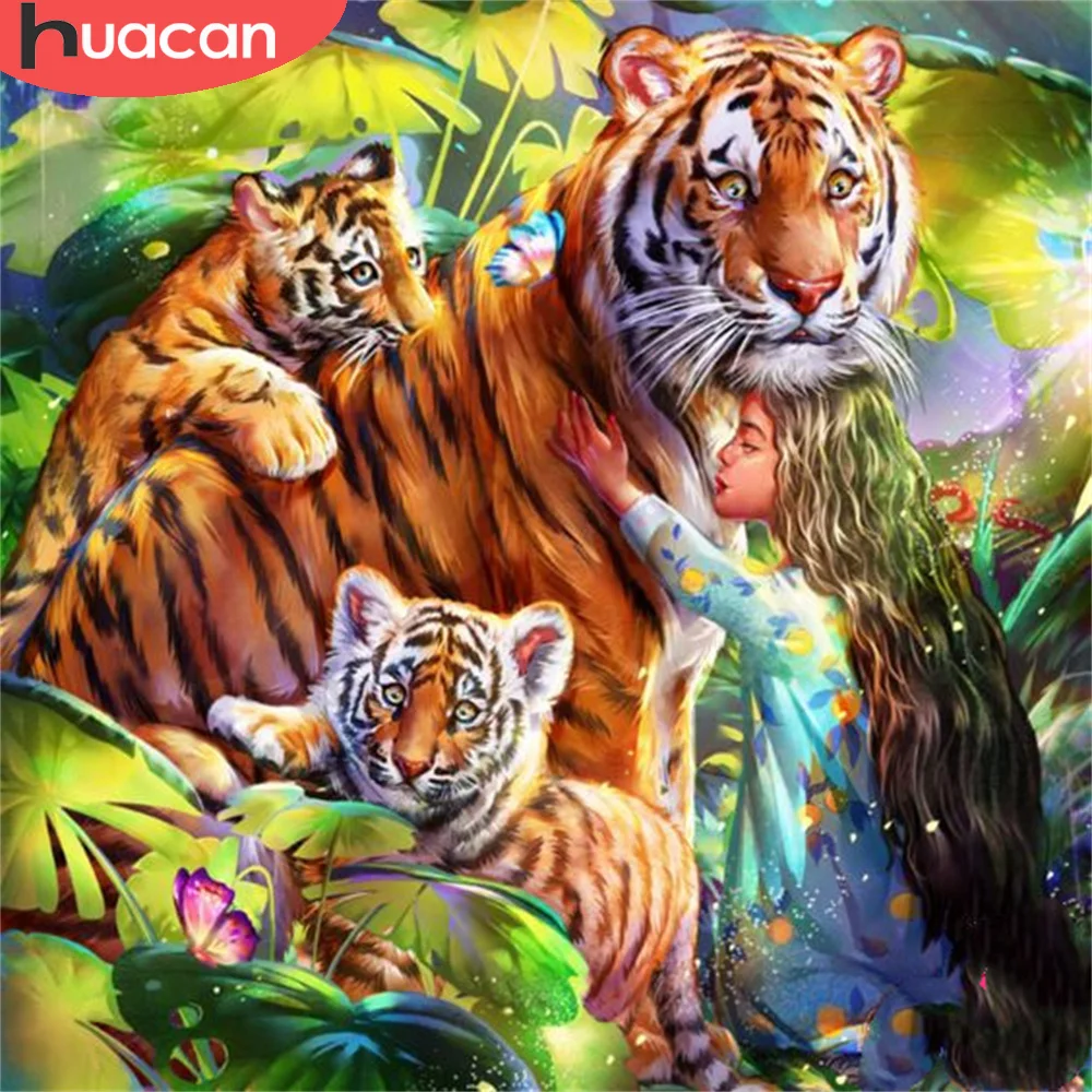 Алмазная живопись HUACAN с тигровыми животными Набор для вышивки 5D цветная