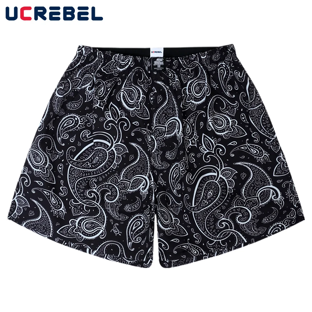 

Cashew Flowers Full Print Casual Shorts Men Streetwear Elastic Waist Loose Shorts Summer Men Knee-length Shorts