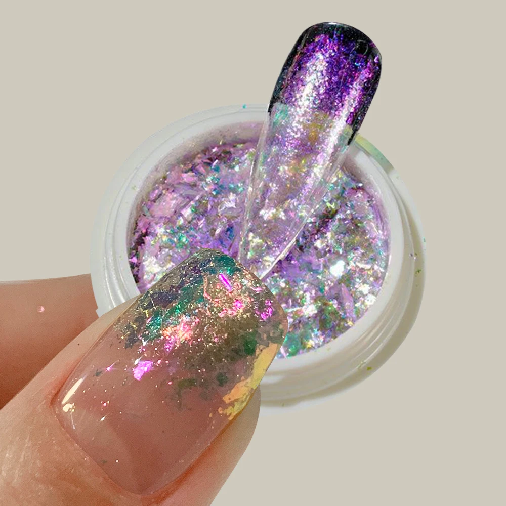 

Holographic Opal Nail Art Glitter Flakes Powder Aurora Iridescent Pigment Ice Crystal Mermaid Paillettes Sparkly Sequins Design