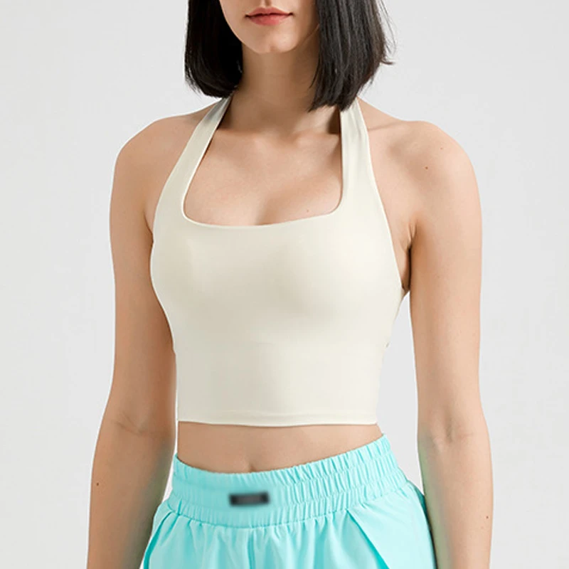 

ASHEYWR Women Workout Bras Sexy Halter Backless Shockproof Gather Bra Tops Solid Quick Dry Elastic Push Up Vest Fitness Female