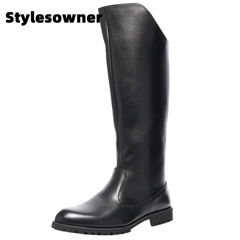 Autumn Winter Fashion Trend Men's Knee High Riding Boots Denim Leather Long Boots Pointed Thick Bottom Zipper Knight Boots