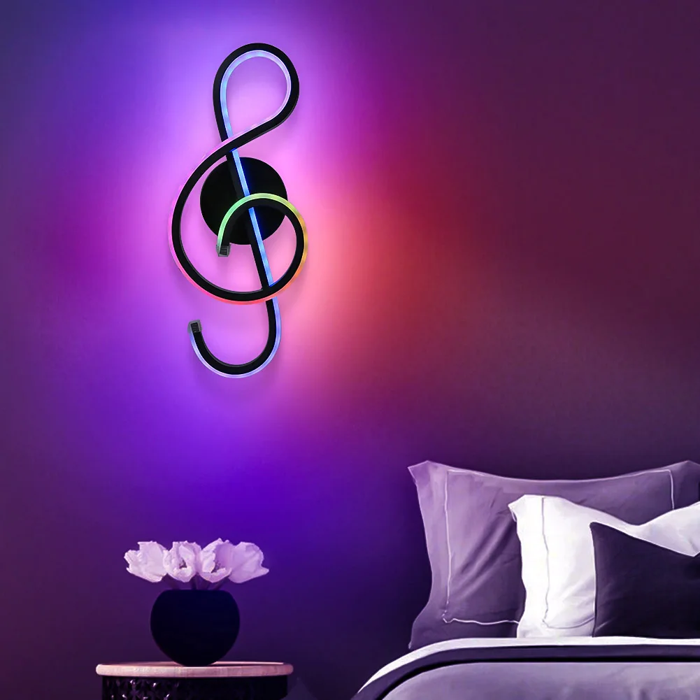 

Nordic Simple RGB LED Wall Lamp Metal Musical Note Shaped Bedside Spiral Night Light Modern Hallways Bedroom Lighting Decoration