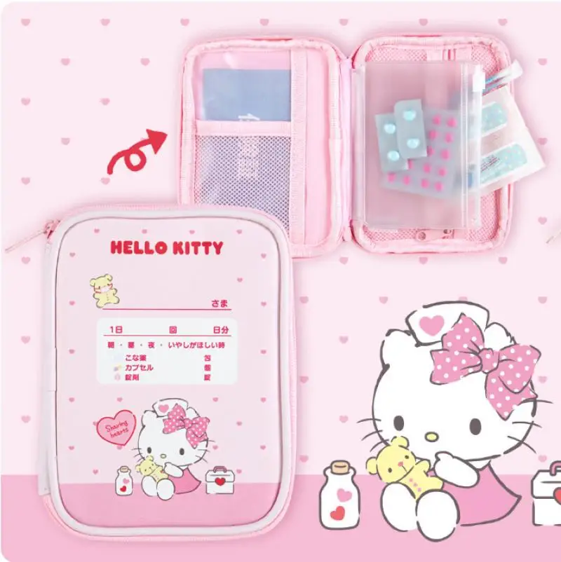 

Sanrio Manual Account Package Kawaii Cinnamoroll Kuromi Kitty Cartoon Drug Storage Bag Student Pencil Bag Multi-Function