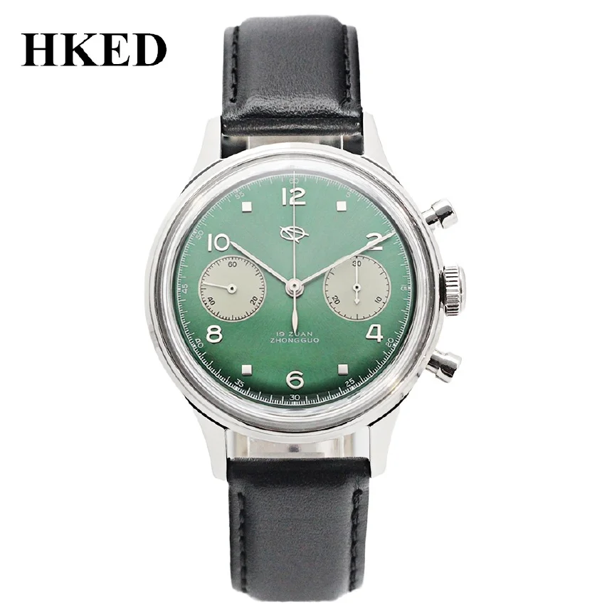 

2022 HKED Chronograph Men 1963 Seagull Movement Mechanical Wrist Watches Leather Strap Clock Man Military Pilots Watch Gooseneck