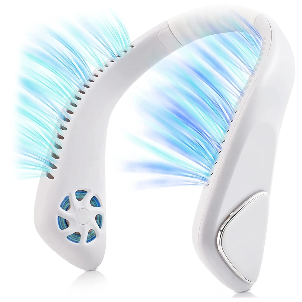 

Портативный шейный вентилятор, перезаряжаемый, емкость 4000 мАч, портативный безлопастной подвесной шейный вентилятор, Персональный вентилятор для вашей шеи, белый