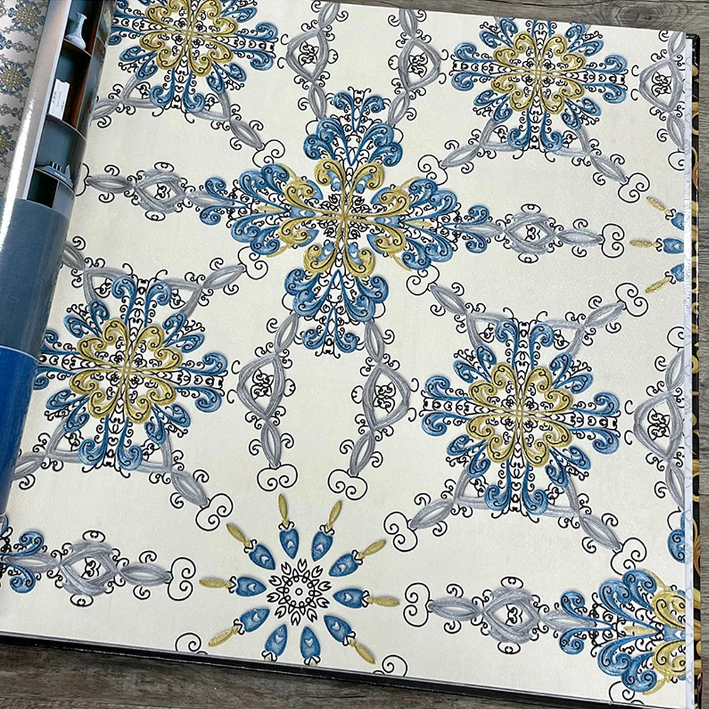 

American Vintage Flower Blue Wall Paper Bohemian Home Decor Living Room Bedroom Exotic Ethnic Wallpaper Roll Mural Papel Pintado