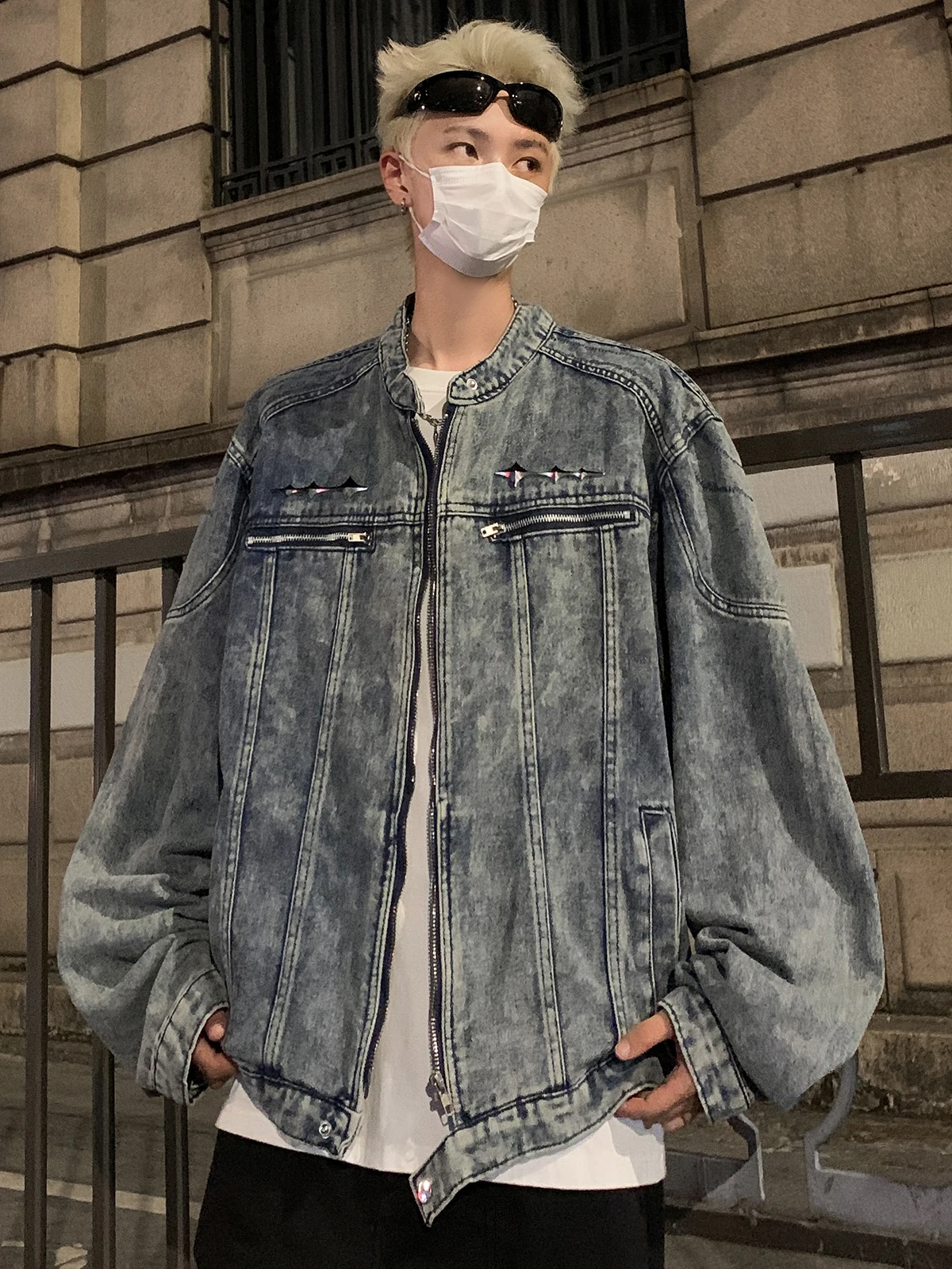 Весенне-осеннее джинсовое пальто на молнии с воротником-стойкой мужское