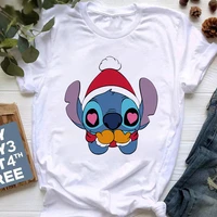 stitch love christmas womens t shirt disney cartoon young style fashion merry xmas lady clothes tops festival gift dropshipping