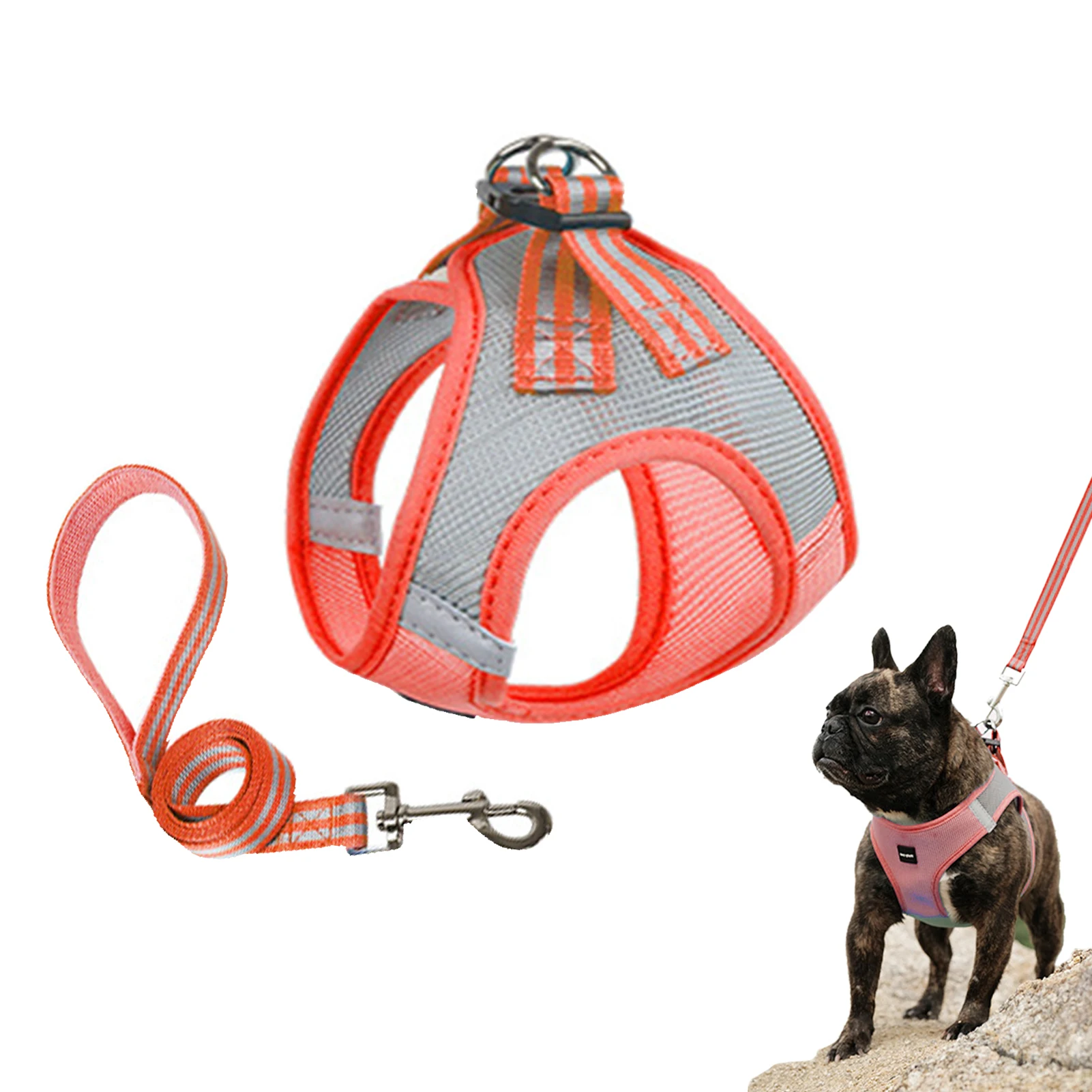 

Светоотражающая воздухопроницаемая шлейка с поводком для собак, Мягкая сетчатая шлейка и поводок для маленьких и средних собак