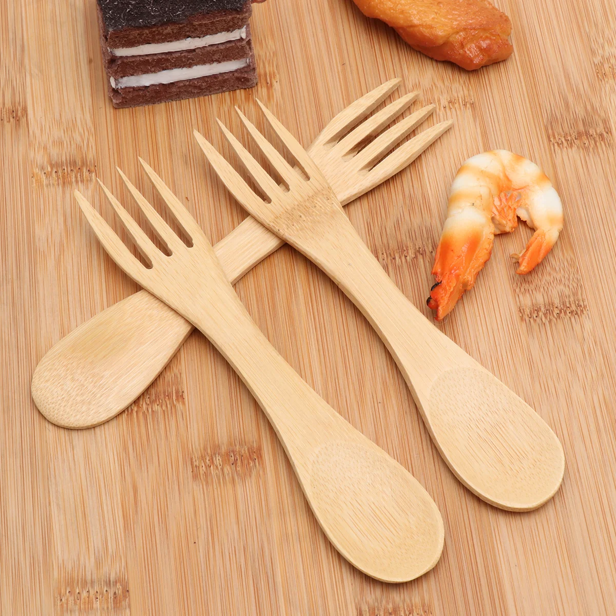 5 шт. детские столовые приборы деревянные ложки и вилки 2-в-1 одноразовые