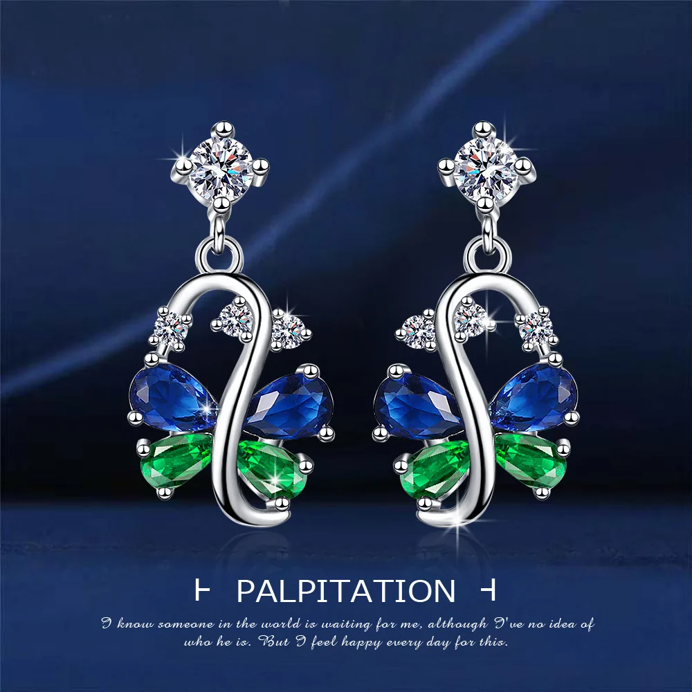 

New Tassel Earrings Temperament Female Blue Cubic Zirconia Two-color Personality Trend Drops Earrings Elegant Banquet Jewelry