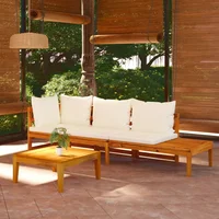 3 Piece Patio Lounge Set with Cream White Cushions Acacia Wood C Outdoor Table and Chair Sets Outdoor Furniture Sets