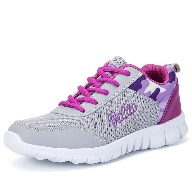 

Fashion Woman Tennis Shoes Light Breathable Female Sport Shoes Walking Sneakers Lace-Up Pink Women Flats Outdoor Casual Shoes