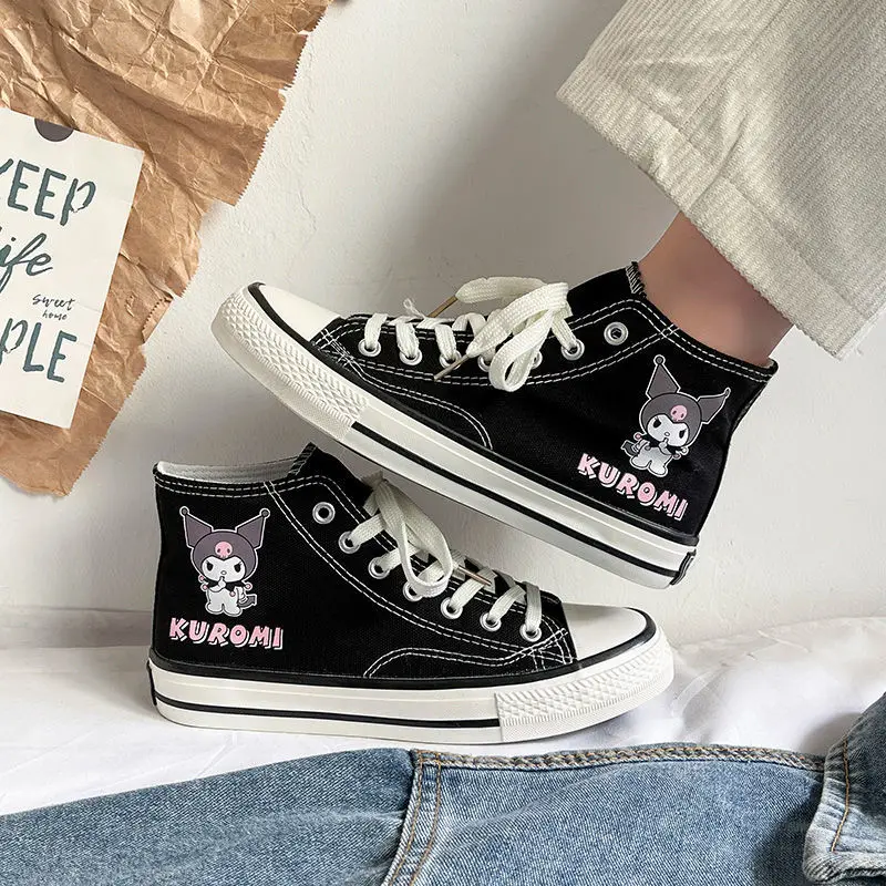 

New Saniro Kuromi Canvas Shoes Kawaii Harajuku Girl High-Top Canvas Female Shoes Student Cute Cartoon Sports Casual Shoes 2022