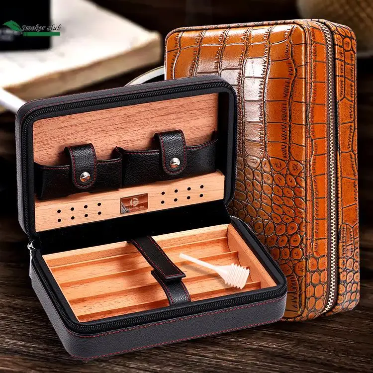 

Портативный Дорожный Чехол для сигар HANNICOOK кожаный сигарный хьюмидор Box из кедрового дерева, 4 держателя, коробка для сигар с гигрометром и у...