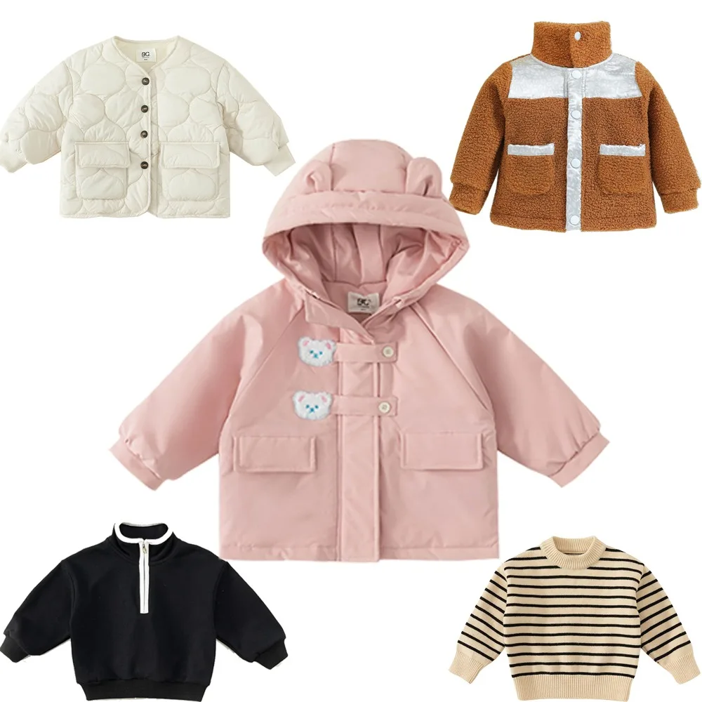 

Cartoon Bear Cotton Clothes Padded Jackets Hooded Parkas Striped Top T-shirts Coat Puffy Warm Thicken Winter Jacket Casual Pants