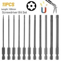 11pcs torx screwdriver bit 14 hex shank star head 100mm wind driver bit drill wrench magnetic socket t15 t20 t25 t27 t30 t40