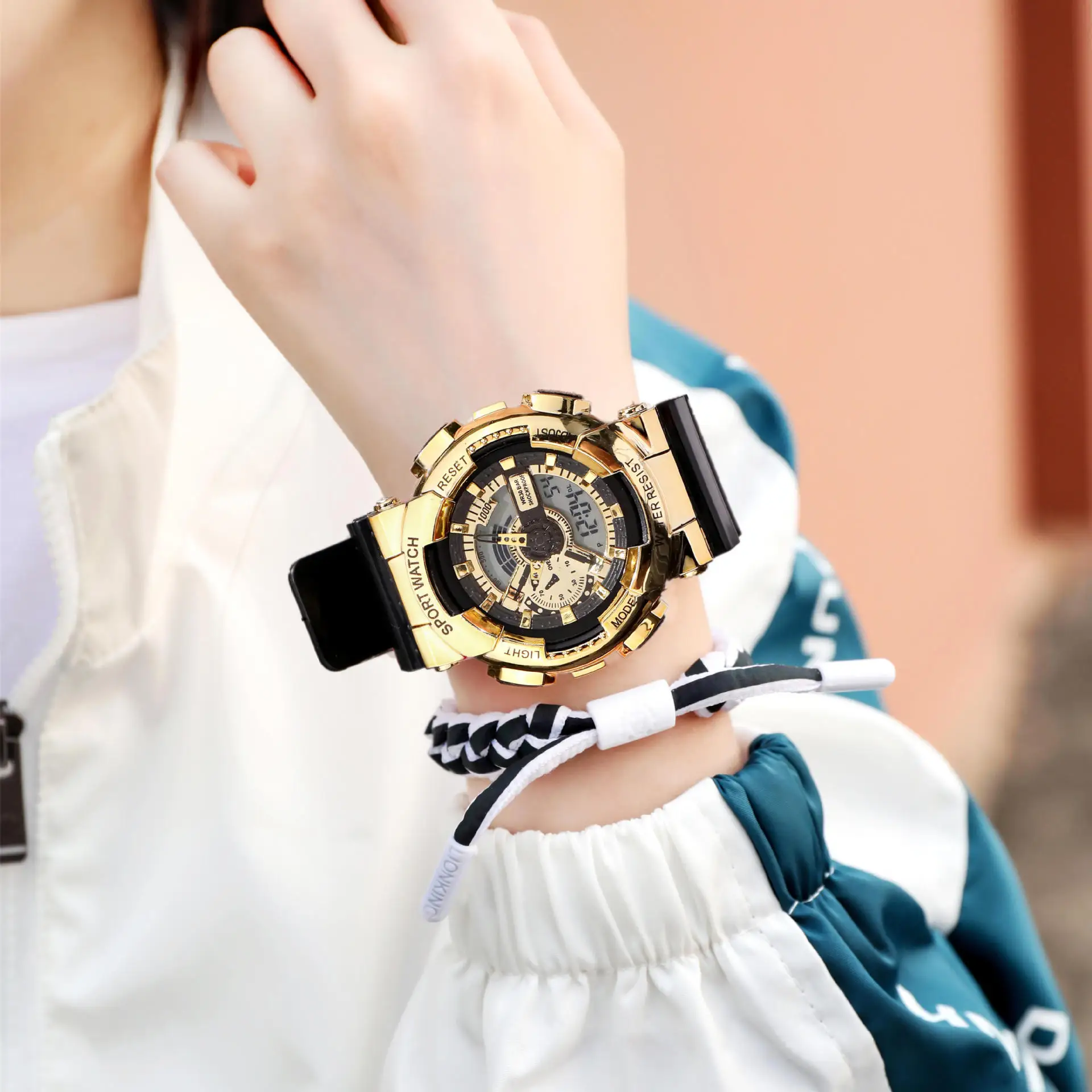 

Часы мужские цифровые с круглым циферблатом, Спортивные Повседневные многофункциональные модные уличные с резиновым ремешком