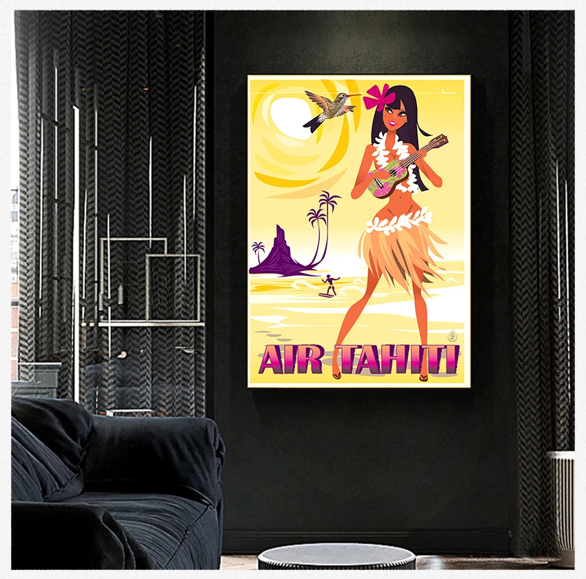 

Винтажные картины, постеры из крафт-бумаги с покрытием, настенные наклейки, домашний декор, подарки, холст для серфинга на Полинезии и Таити, летние праздничные картины