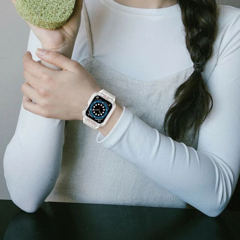 Silicone Strap+Case For Apple Watch Band 41mm 45mm 44mm 42mm Water Proof Protective Cover For iWatch Band Series 8 7 SE 6 5 4 3