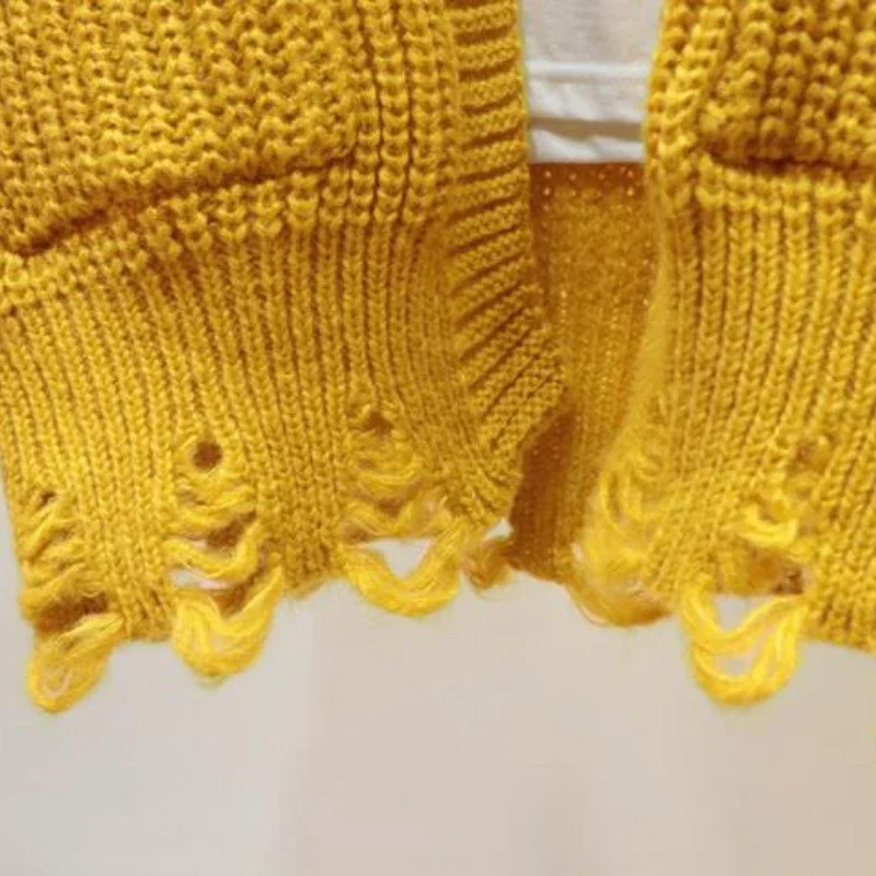 Женское пальто модный вязаный кардиган в Корейском стиле рваный топ свитер