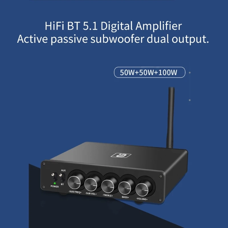 

HF220 aptX Bluetooth5.1 усилитель TPA3116 2,1 цифровые аудио усилители мощности 50 Вт x2 + 100 Вт Активный Пассивный двойной бас Out