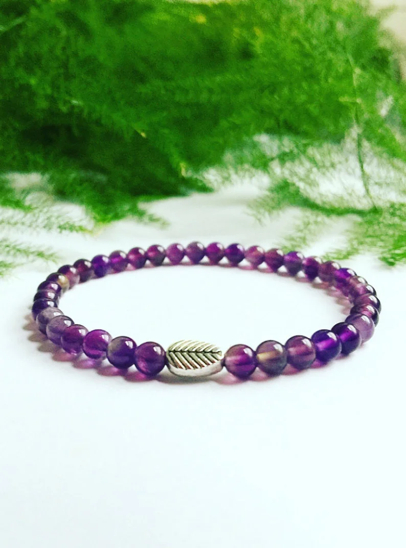 Аметистовый натуральный хрустальный браслет | Корона чакра Бусины 4 мм Спокойное