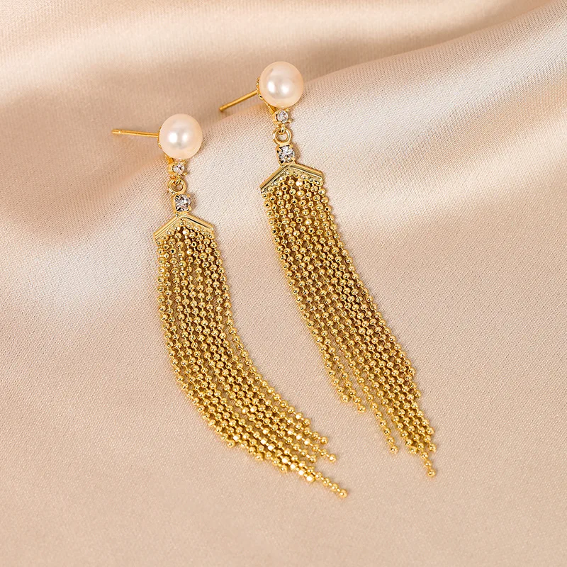 

Temperament long tassel Pearl Earrings Female Minority design sense net red Earrings 2022 new fashion light luxury Earrings
