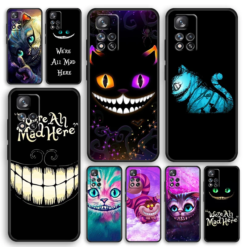 

Alice Wonderland Cheshire Cats Black Phone Case For Xiaomi Redmi Note 12 11E 11S 11 11T 10 10S 9 9T 9S 8T 8 Pro Plus 5G Cover