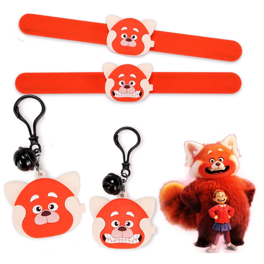 

Disney Pixar Turning Red Wristbands Keychains Accessories Cartoon Meilin Li Cute Panda Figures Key Ring Pendant Toys Kids Gifts