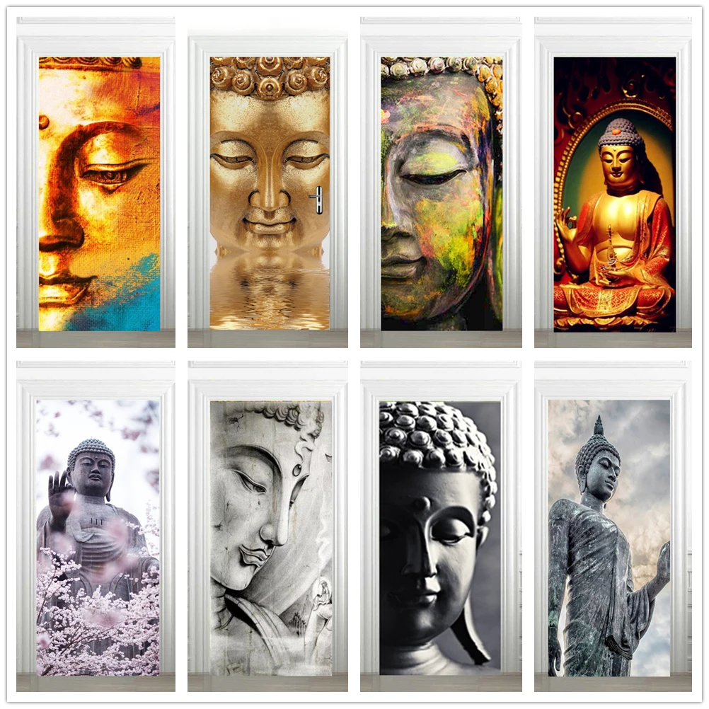 

Buddha Door Wallpaper Adhesive Sticker Waterproof Vinyl Roll Contact Paper Doors Cabinet Desktop Modern Furniture Decorative