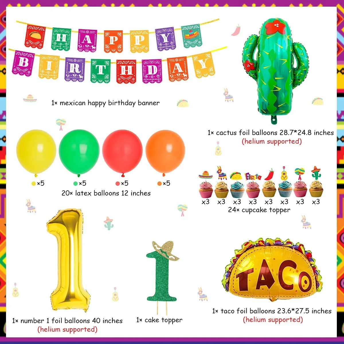 

CHEEREVEAL Golden Party Decorations Colorful Balloons Set Happy Birthday Banner Cake Topper for Kid’s 1st Birthday Decorations