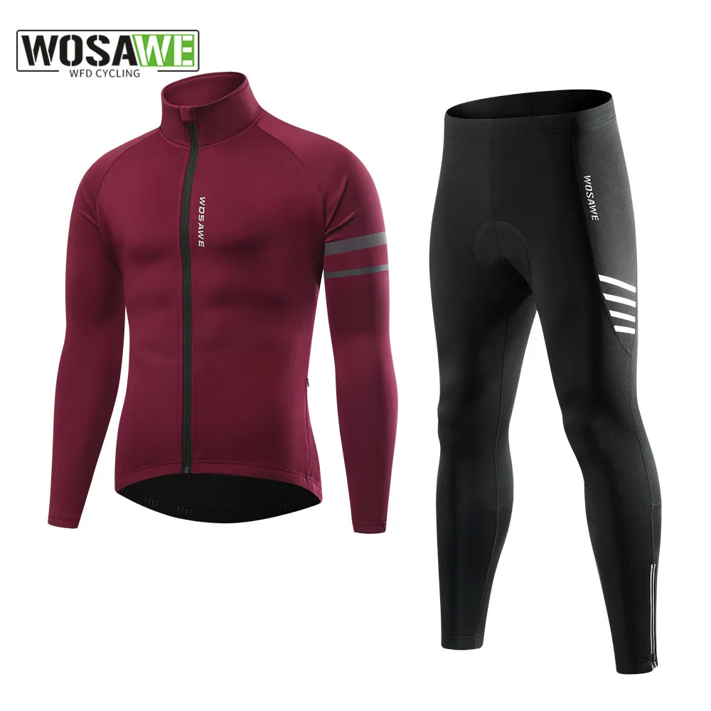 

WOSAWE Men Winter Cycling Jackets Set Windproof Waterproof Fleece Thermal MTB Jerseys Sportswear Bicycle Pants Bike Suits Warm