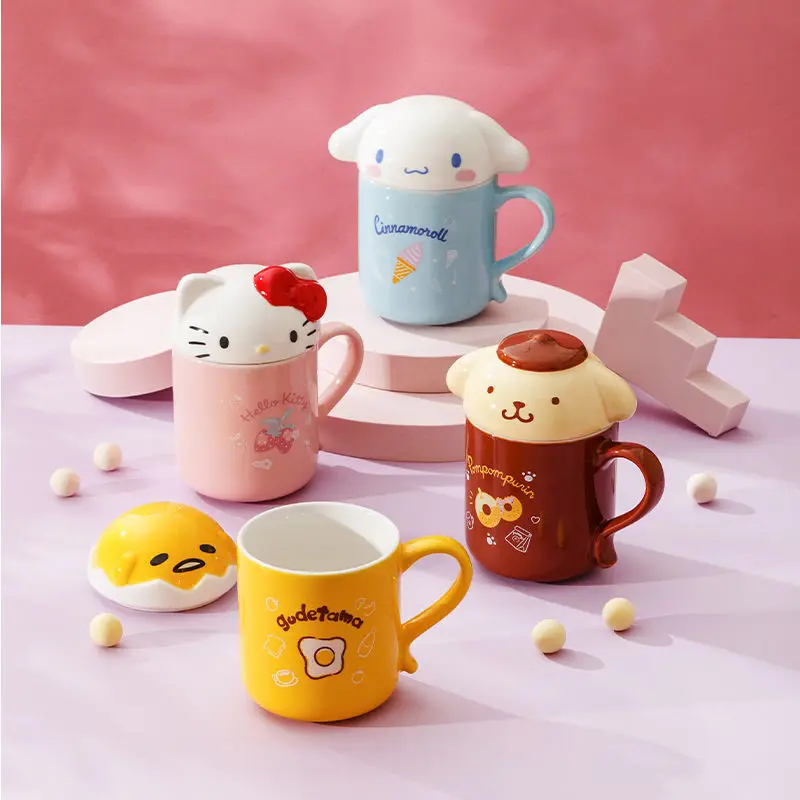 

Kawaii Sanriod игра Аниме вокруг Kitty Cinnamoroll мультфильм Милая керамическая кружка с крышкой Тонги чашка для воды чашка для офиса кофейная чашка