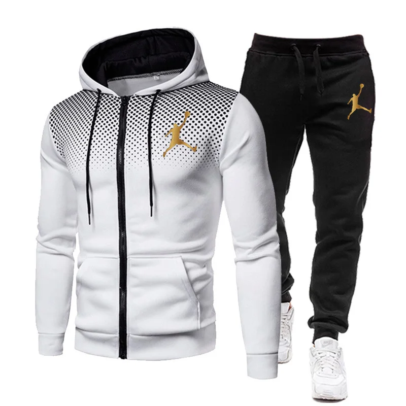 

New Winter Men's Clothing Men Sets Printing Hoodie Set Fleece Zipper Sweatshirt Casual Sport Sweatpants Mens Tracksuits 2022