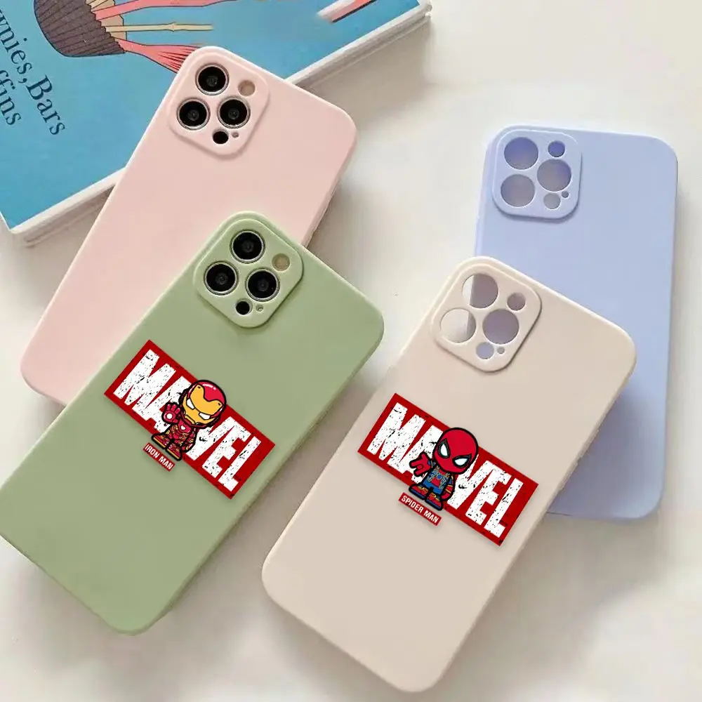 

Marvel Cartoon Spider Man Phone Case iPhone 11 12 13 14 Pro Max 7 8 Plus XR XS Max 6 6s SE Straight Edge Iiquid Silica Gel Cover