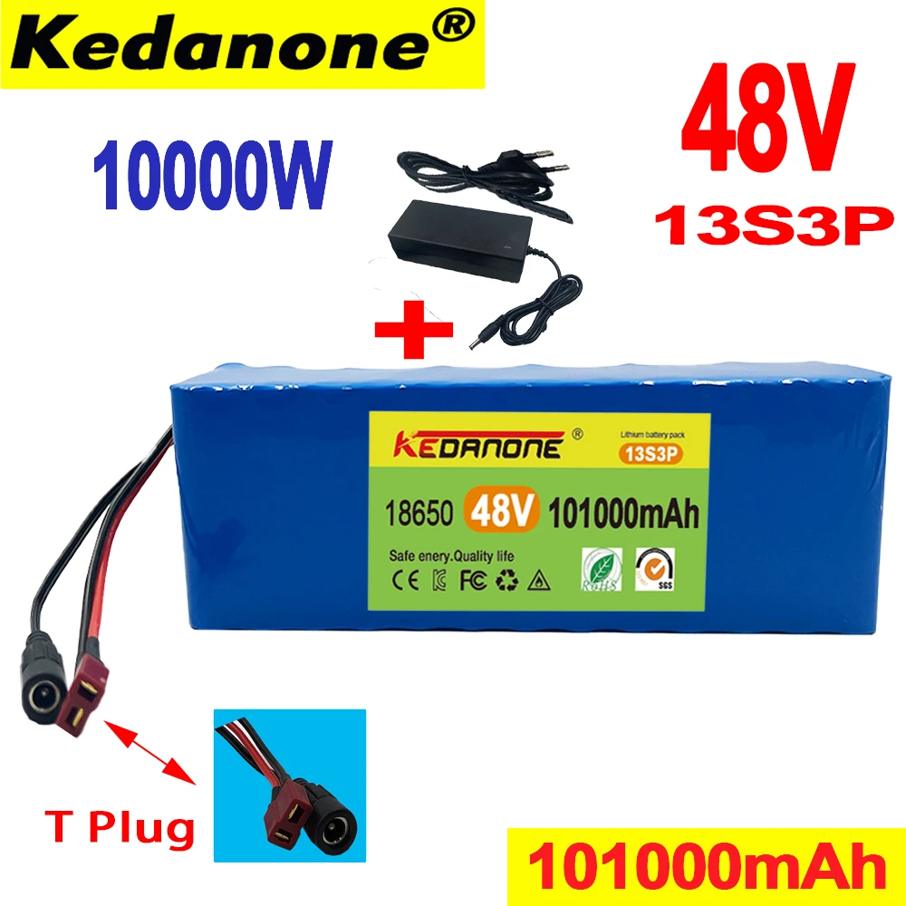 

Special offer New 48V 101000mAh 1000w 13S3P T Plug 48V Lithium ion Battery Pack 100Ah For 54.6v E-bike Electric bicycle Scooter