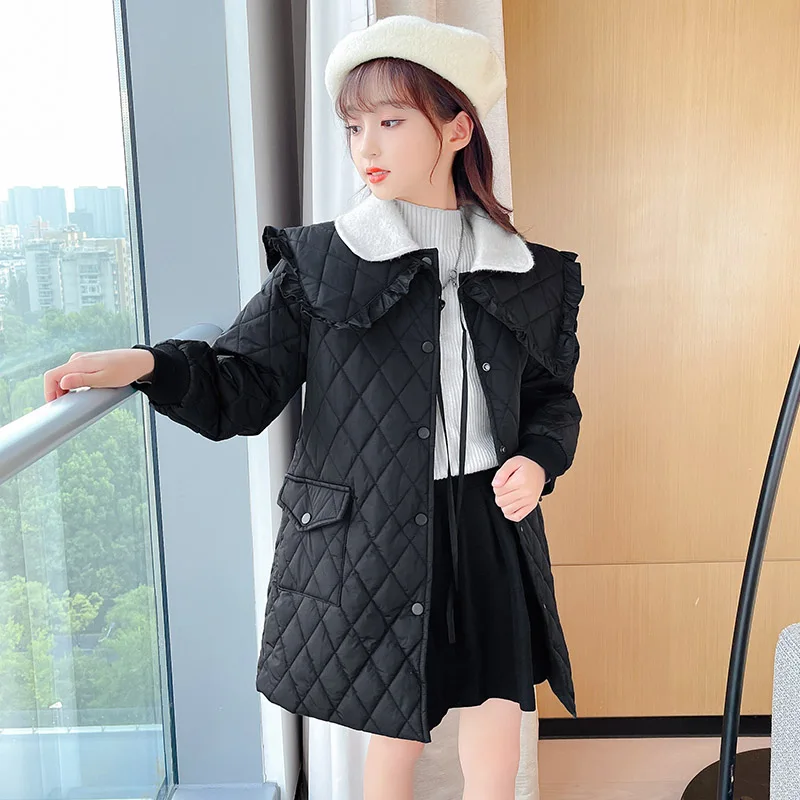 

4-14 Years Girls Autumn Winter Clothes Cute Peter Pan Collar Jackets for Girls Kids Thicken Warm Cotton Parkas Teenager Coats